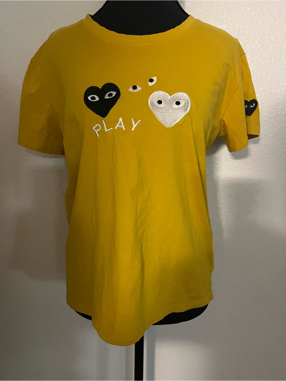 Comme des Garçons PLAY Mustard Yellow Tee with Heart Patches